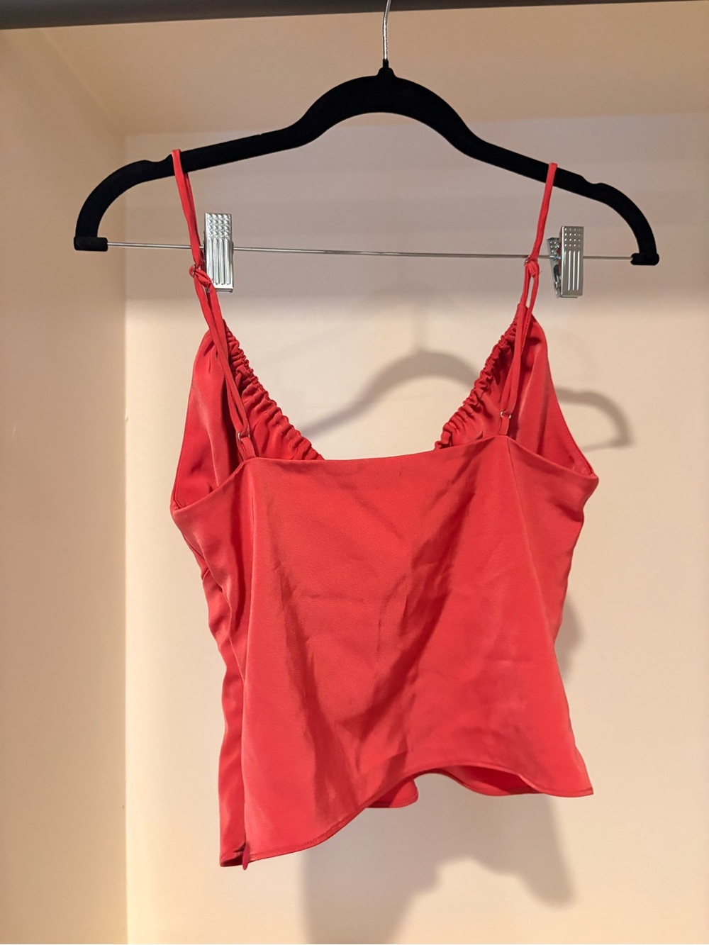 NBD Coral Satin Gathered-Neck Spaghetti-Strap Cami - Picture 3 of 4